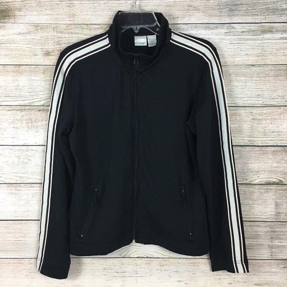 ProSpirit Track Jacket Black Mock Neck Stripe Sleeves Zip Pockets Large - Picture 1 of 12